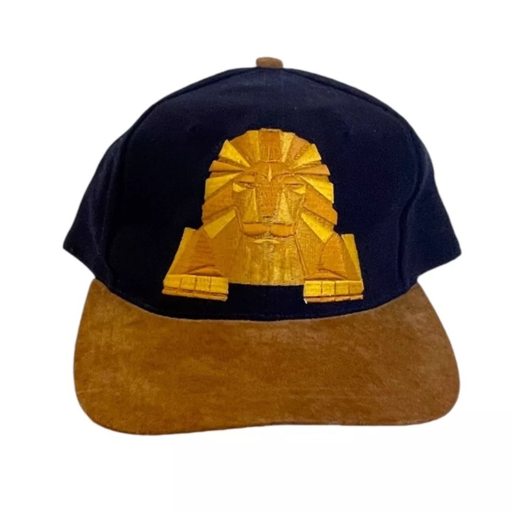 MGM Grand Vintage SnapBack Cap Hat Navy Blue Gold Suede Brim 90s Las Vegas Lion